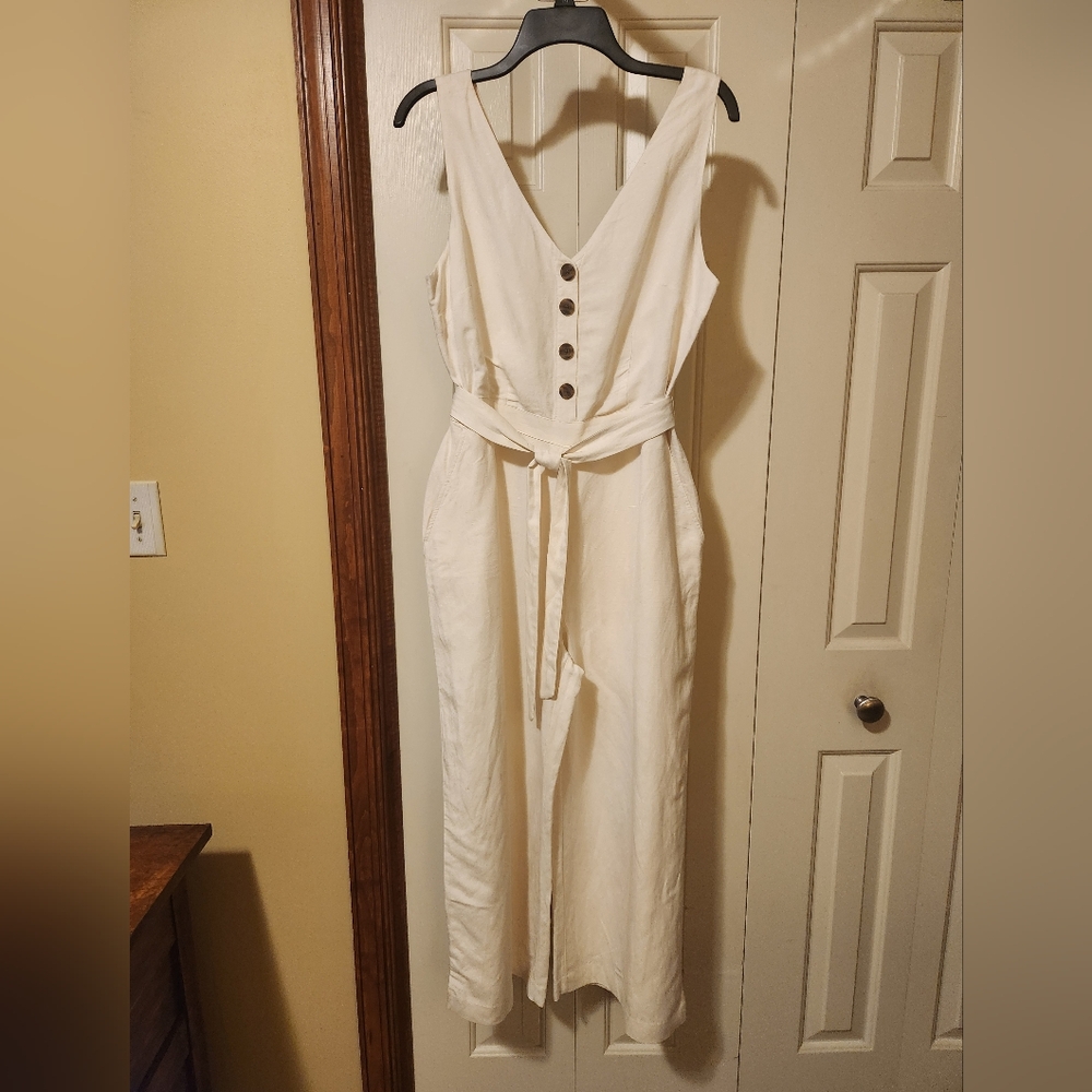 Cream Lined Wide Leg Jumpsuit